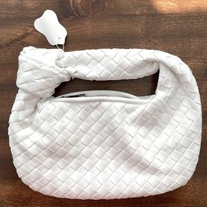 Braided Woven Leather Jodii Knot Handle Bag Satchel Purse - White